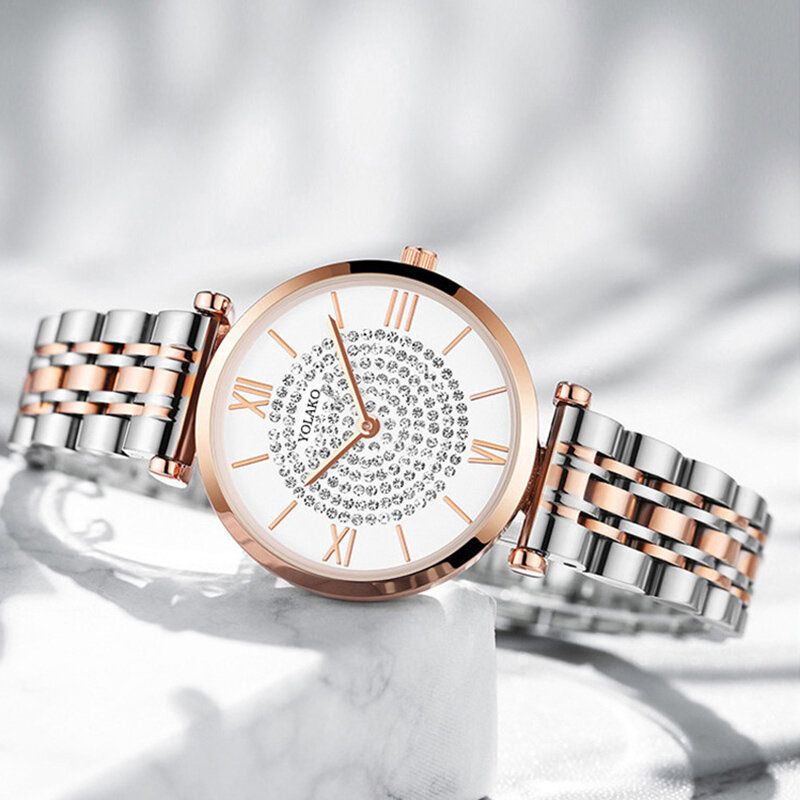 Montres Élégantes À La Mode Pour Femmes Chiffres Romains Strass Cadran Montres À Quartz