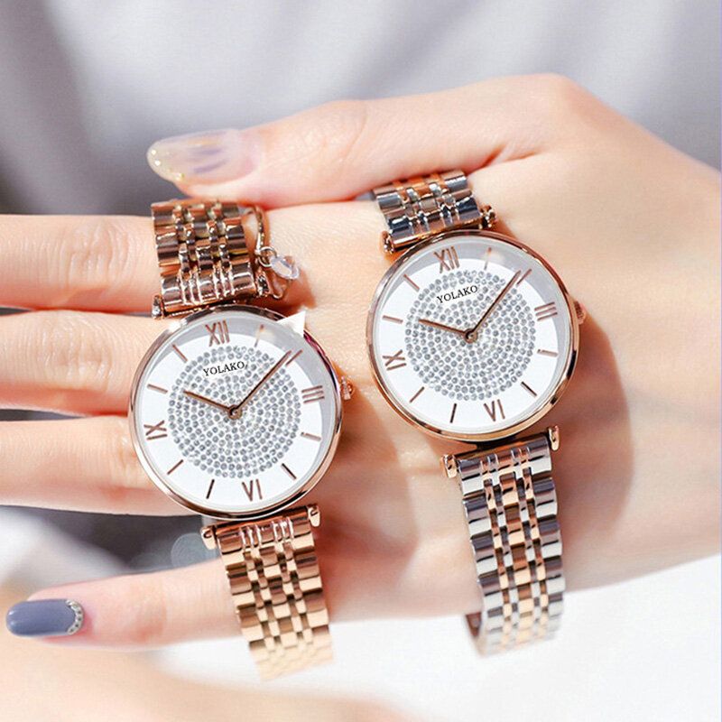 Montres Élégantes À La Mode Pour Femmes Chiffres Romains Strass Cadran Montres À Quartz