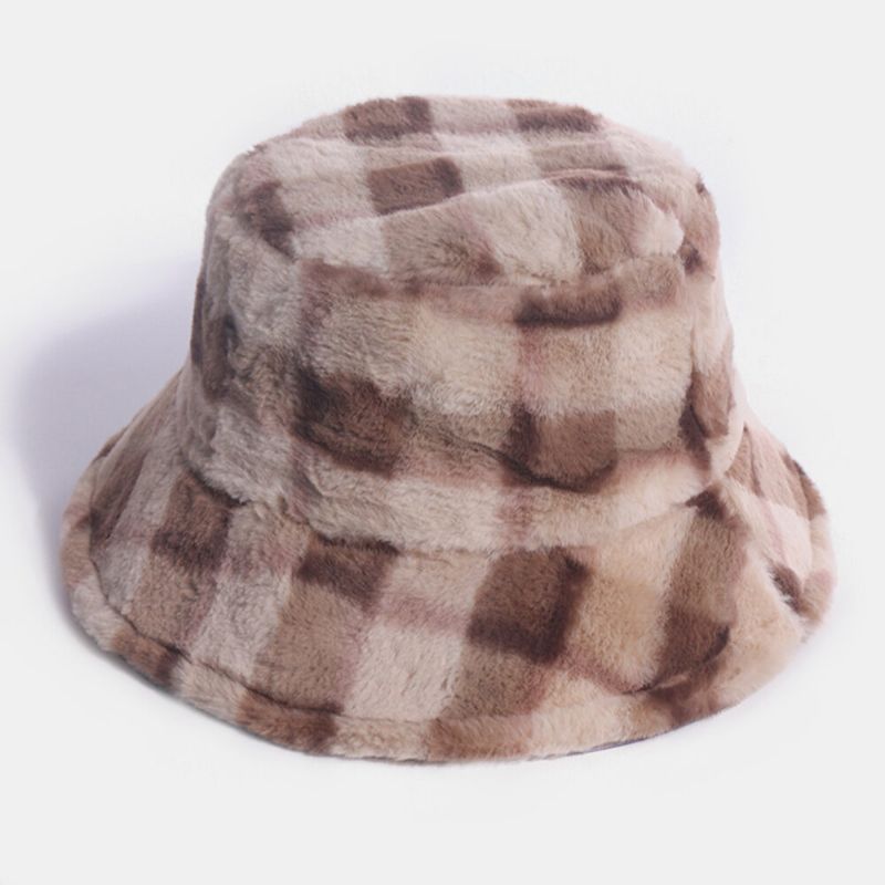 Motif De Plaids En Poils De Lapin Unisexe Plus Épais Chaud Coupe-vent Doux Tout Match Chapeau Seau De Voyage