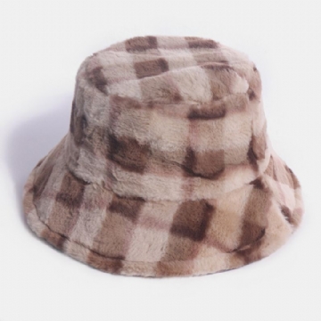 Motif De Plaids En Poils De Lapin Unisexe Plus Épais Chaud Coupe-vent Doux Tout Match Chapeau Seau De Voyage