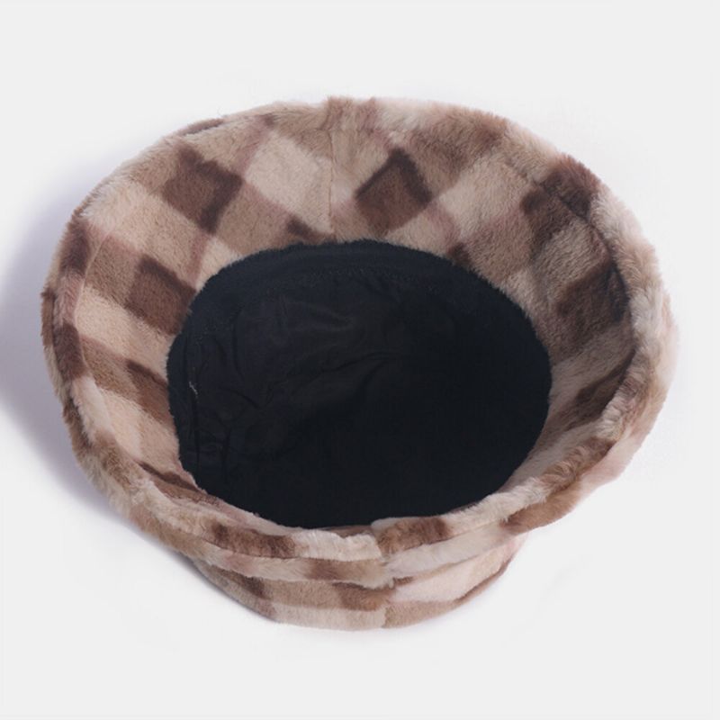 Motif De Plaids En Poils De Lapin Unisexe Plus Épais Chaud Coupe-vent Doux Tout Match Chapeau Seau De Voyage