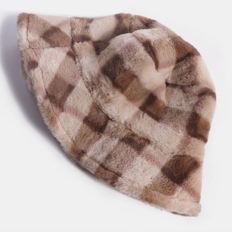 Motif De Plaids En Poils De Lapin Unisexe Plus Épais Chaud Coupe-vent Doux Tout Match Chapeau Seau De Voyage