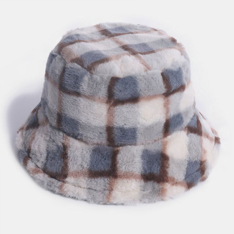 Motif De Plaids En Poils De Lapin Unisexe Plus Épais Chaud Coupe-vent Doux Tout Match Chapeau Seau De Voyage