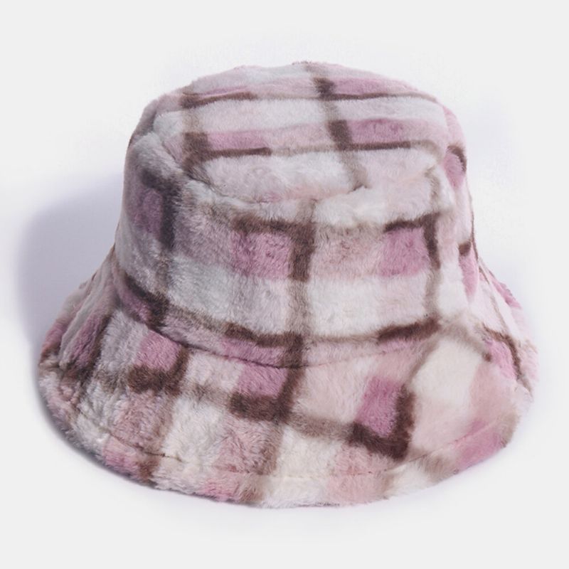 Motif De Plaids En Poils De Lapin Unisexe Plus Épais Chaud Coupe-vent Doux Tout Match Chapeau Seau De Voyage