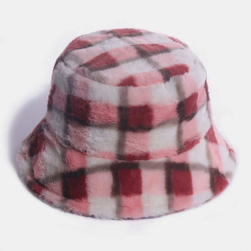 Motif De Plaids En Poils De Lapin Unisexe Plus Épais Chaud Coupe-vent Doux Tout Match Chapeau Seau De Voyage