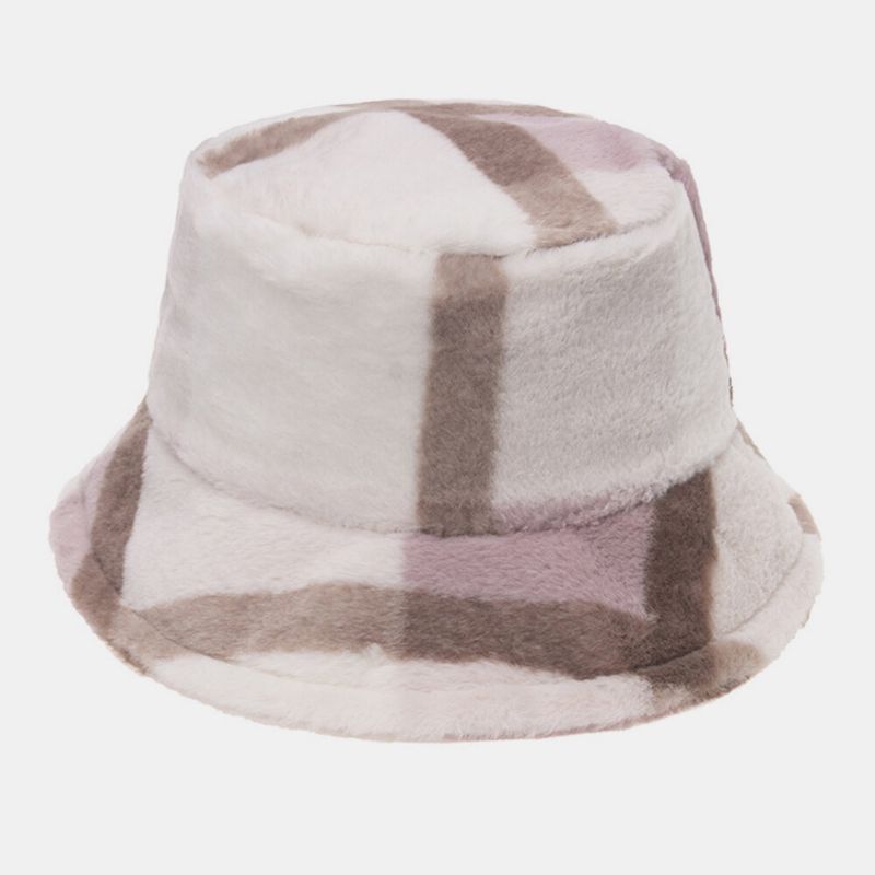 Motif De Plaids En Poils De Lapin Unisexe Plus Épais Chaud Coupe-vent Doux Tout Match Chapeau Seau De Voyage