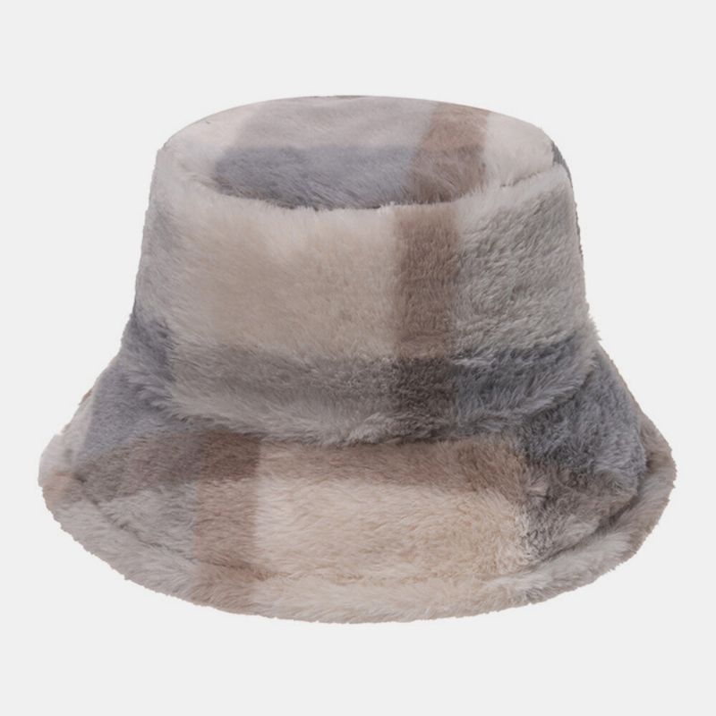 Motif De Plaids En Poils De Lapin Unisexe Plus Épais Chaud Coupe-vent Doux Tout Match Chapeau Seau De Voyage