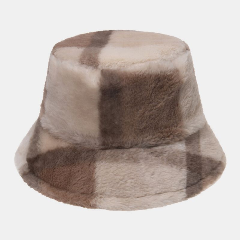 Motif De Plaids En Poils De Lapin Unisexe Plus Épais Chaud Coupe-vent Doux Tout Match Chapeau Seau De Voyage