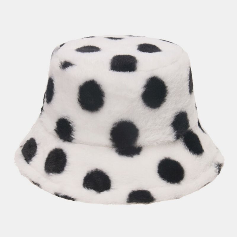 Motif De Pois Colorés En Poil De Lapin Unisexe Plus Épaissir Chaud Coupe-vent Doux All-match Travel Bucket Hat