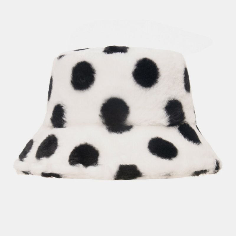 Motif De Pois Colorés En Poil De Lapin Unisexe Plus Épaissir Chaud Coupe-vent Doux All-match Travel Bucket Hat