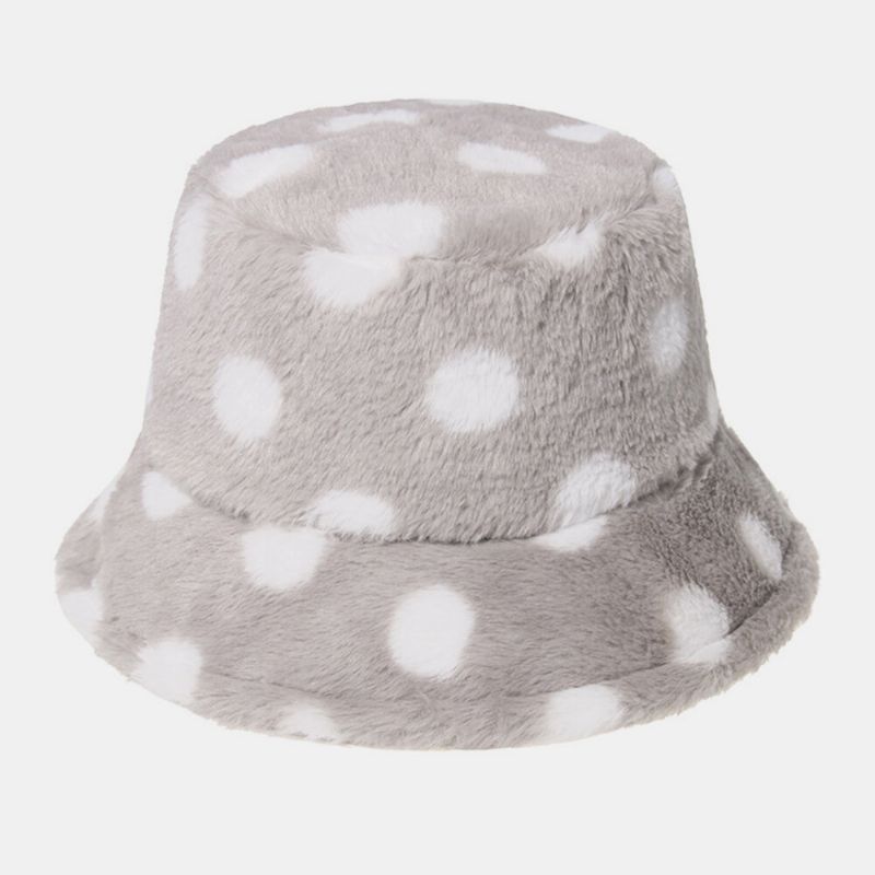 Motif De Pois Colorés En Poil De Lapin Unisexe Plus Épaissir Chaud Coupe-vent Doux All-match Travel Bucket Hat