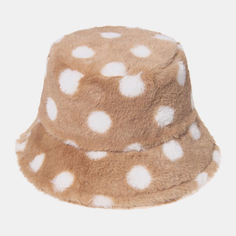 Motif De Pois Colorés En Poil De Lapin Unisexe Plus Épaissir Chaud Coupe-vent Doux All-match Travel Bucket Hat