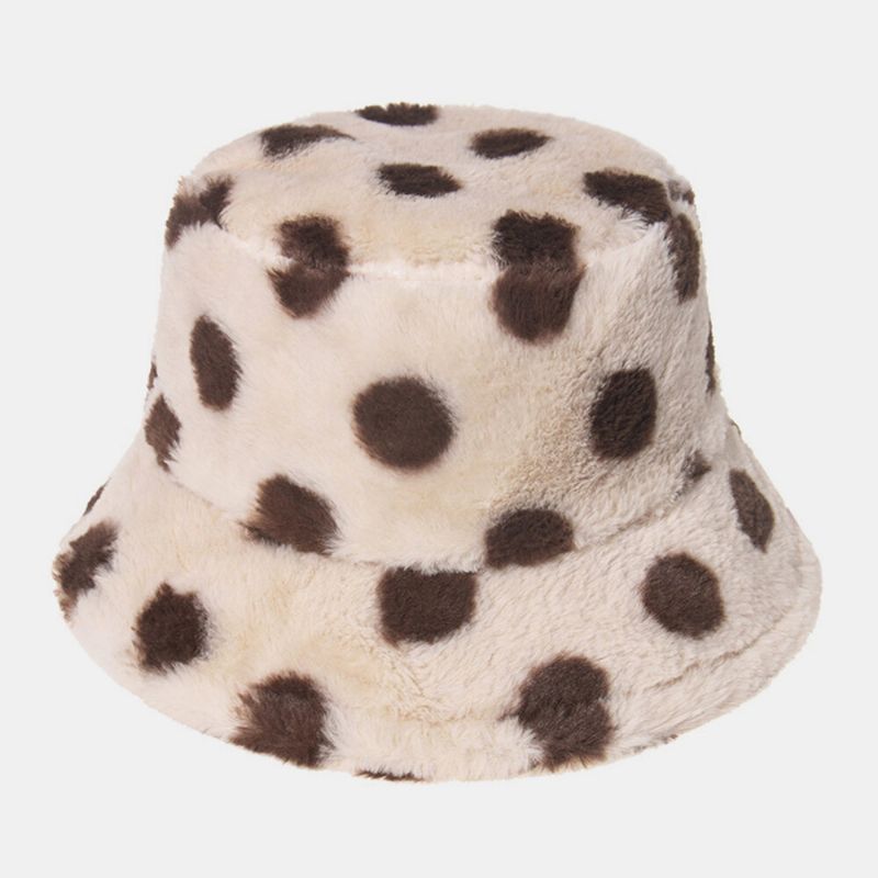 Motif De Pois Colorés En Poil De Lapin Unisexe Plus Épaissir Chaud Coupe-vent Doux All-match Travel Bucket Hat