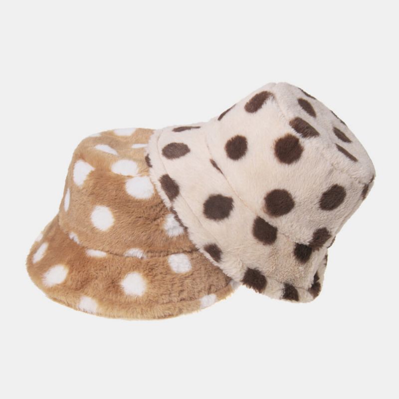 Motif De Pois Colorés En Poil De Lapin Unisexe Plus Épaissir Chaud Coupe-vent Doux All-match Travel Bucket Hat