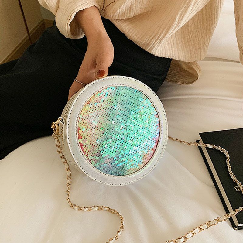 Multicolore Sequin Mode Contraste Vertical Couleur Ronde Petit Sac À Bandoulière Sac À Bandoulière Pour Femme