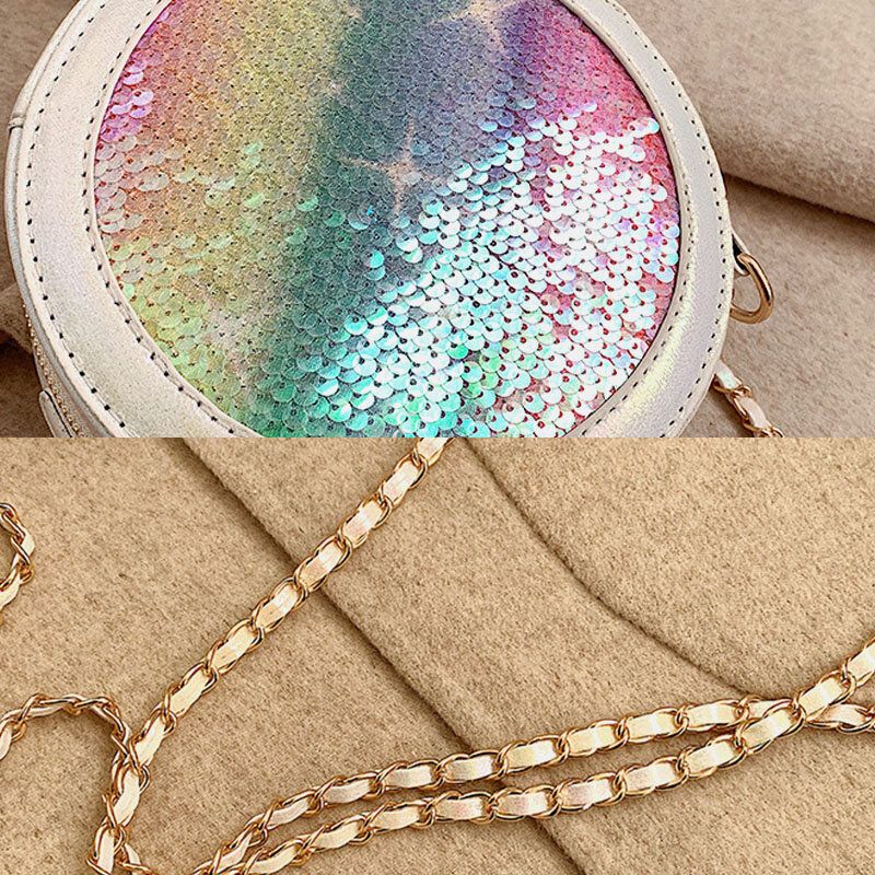 Multicolore Sequin Mode Contraste Vertical Couleur Ronde Petit Sac À Bandoulière Sac À Bandoulière Pour Femme