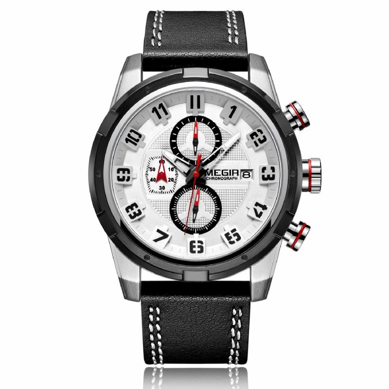 Multifonction 3d Cadran Affichage Sport Hommes Montre-bracelet Bracelet En Cuir Véritable Montre À Quartz