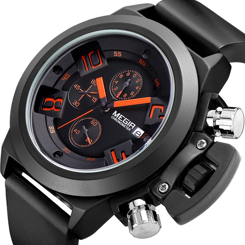 Multifonction Sport Cadran 3d Avec Date Calendrier Bande De Silicone Hommes Montre À Quartz