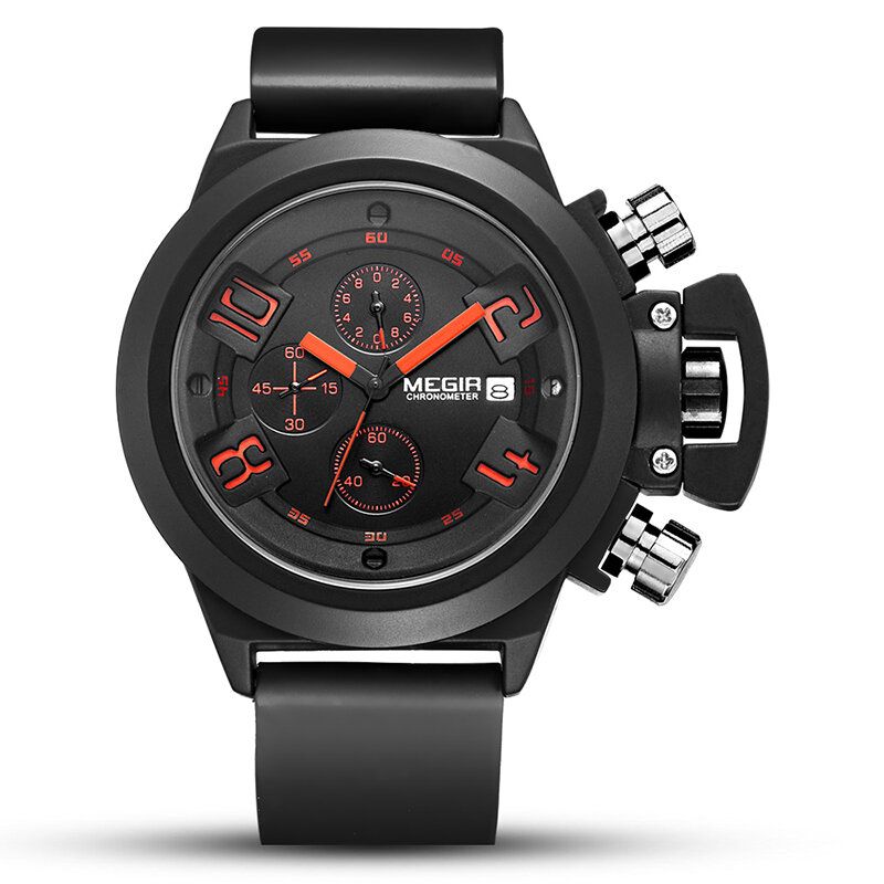 Multifonction Sport Cadran 3d Avec Date Calendrier Bande De Silicone Hommes Montre À Quartz