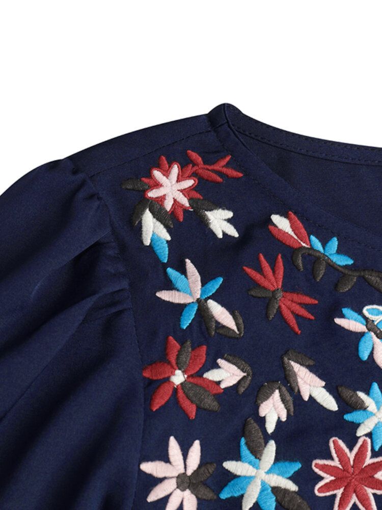 O-cou Floral Bohème Loisirs Blouses À Manches Longues Pour Femmes