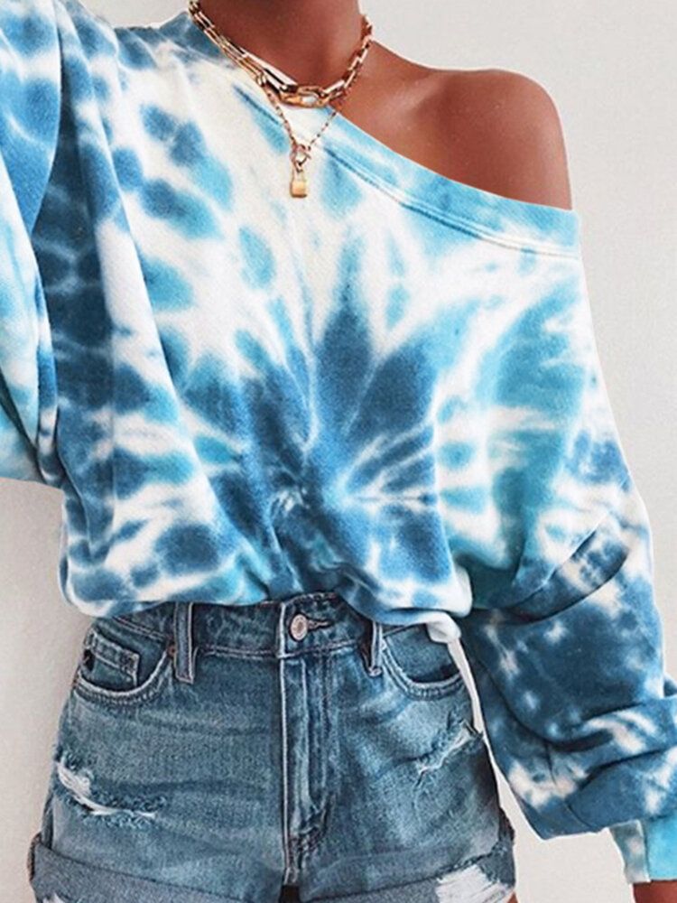 Ootd Femmes Tie Dye Impression Puff Sleeve Fashion European Loose Sweat