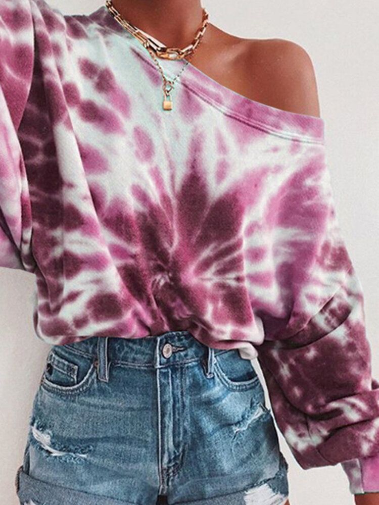 Ootd Femmes Tie Dye Impression Puff Sleeve Fashion European Loose Sweat