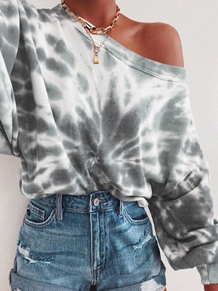 Ootd Femmes Tie Dye Impression Puff Sleeve Fashion European Loose Sweat