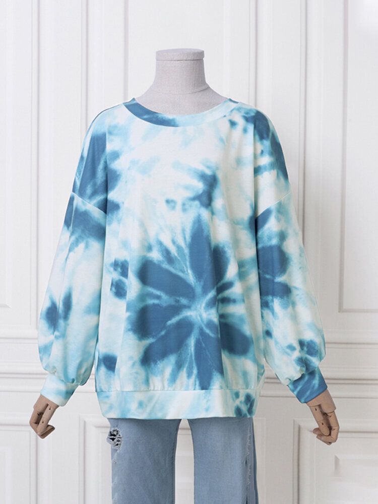 Ootd Femmes Tie Dye Impression Puff Sleeve Fashion European Loose Sweat