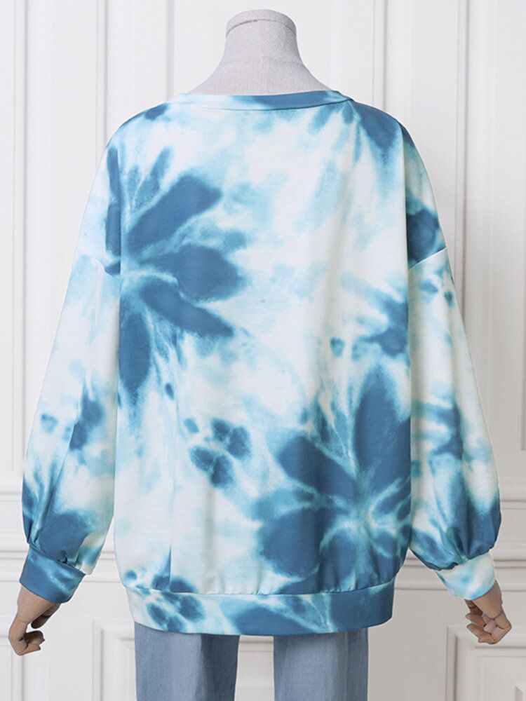 Ootd Femmes Tie Dye Impression Puff Sleeve Fashion European Loose Sweat