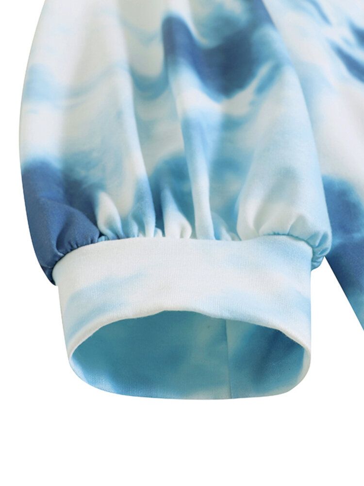 Ootd Femmes Tie Dye Impression Puff Sleeve Fashion European Loose Sweat