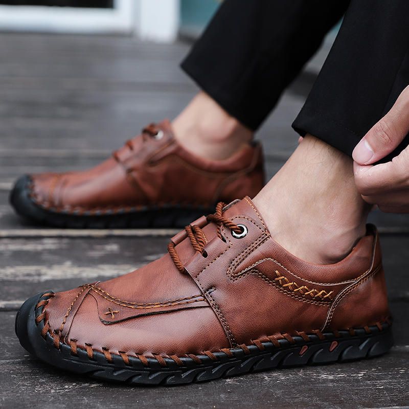 Oxfords D'affaires Décontractés À Bout Anti-collision En Cuir Véritable