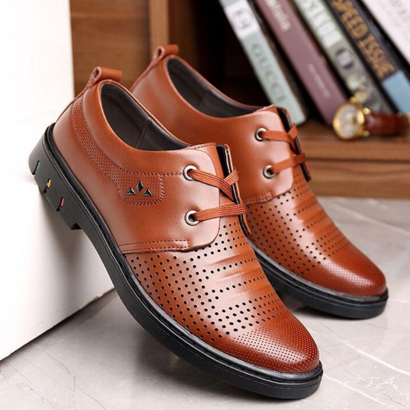 Oxfords D'affaires Évidés Respirants En Cuir Véritable