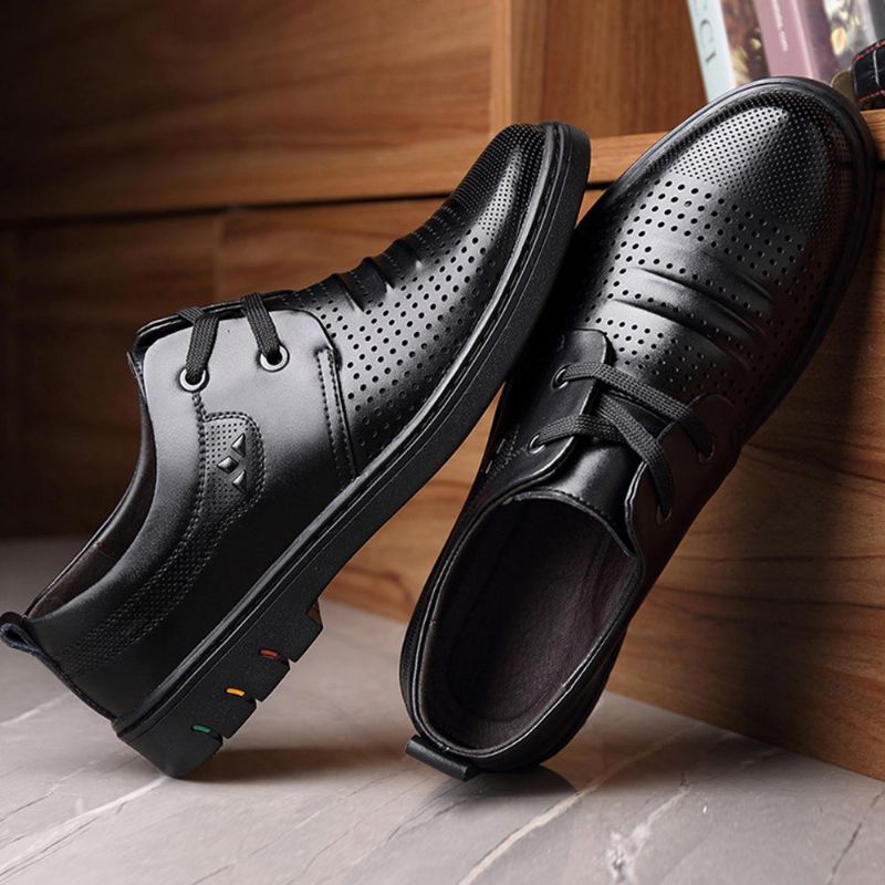 Oxfords D'affaires Évidés Respirants En Cuir Véritable