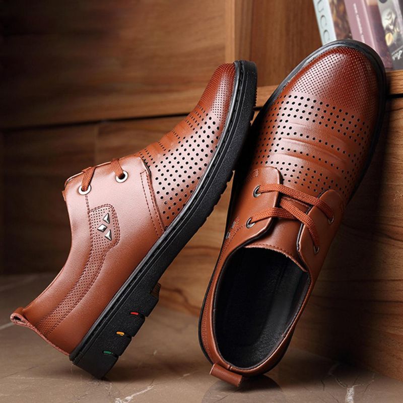 Oxfords D'affaires Évidés Respirants En Cuir Véritable