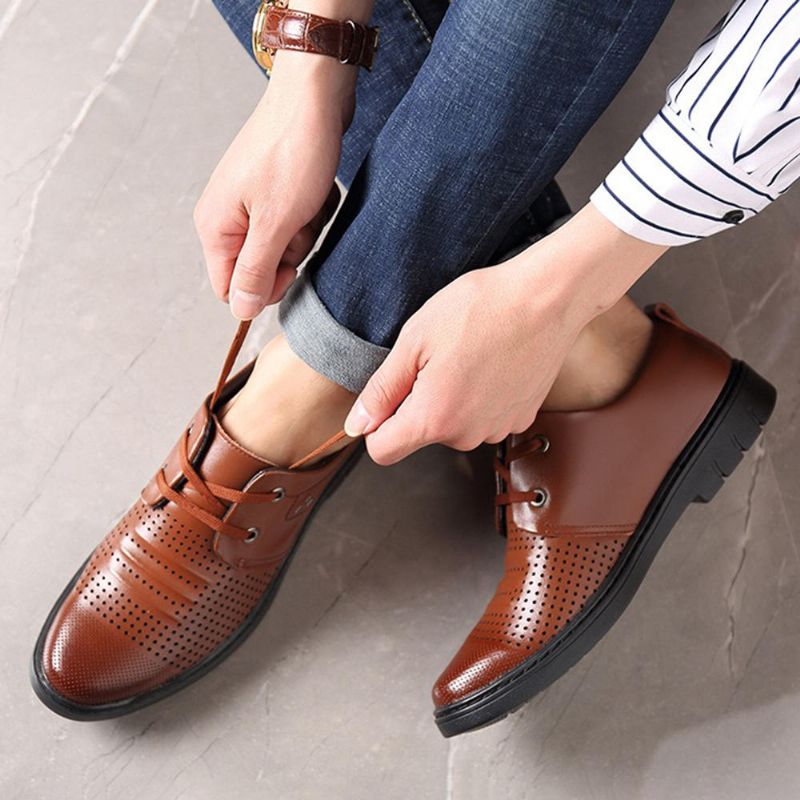 Oxfords D'affaires Évidés Respirants En Cuir Véritable