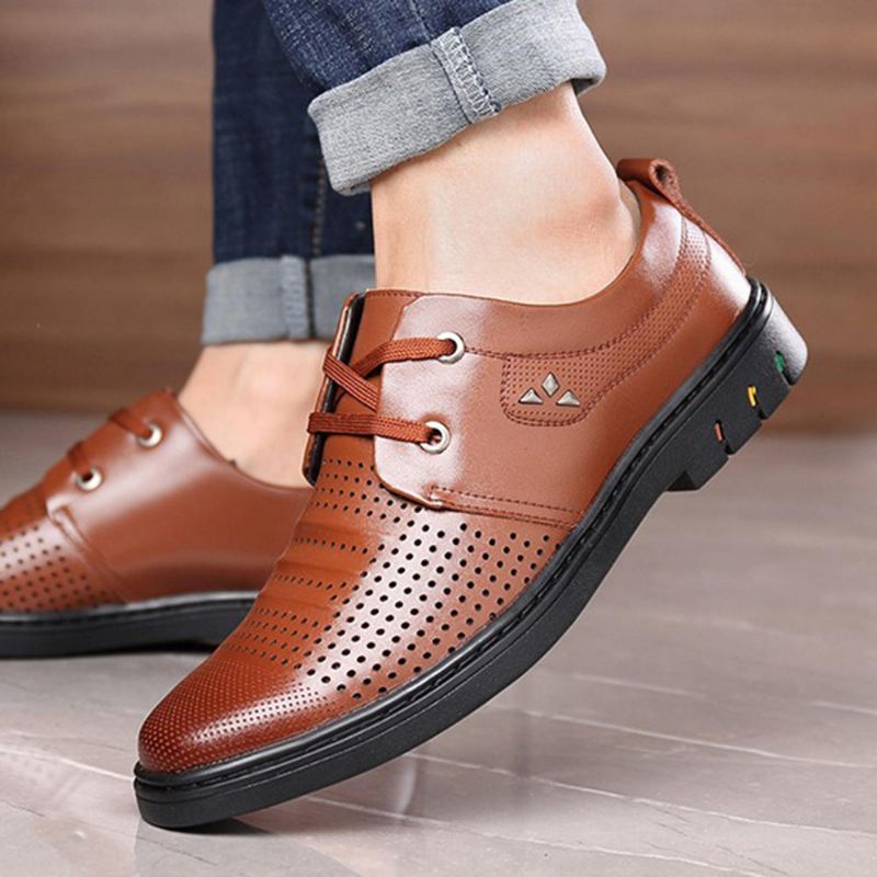 Oxfords D'affaires Évidés Respirants En Cuir Véritable