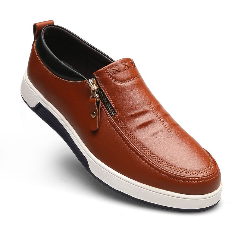 Oxfords Décontractés En Cuir Véritable Avec Semelle Souple Et Fermeture À Glissière