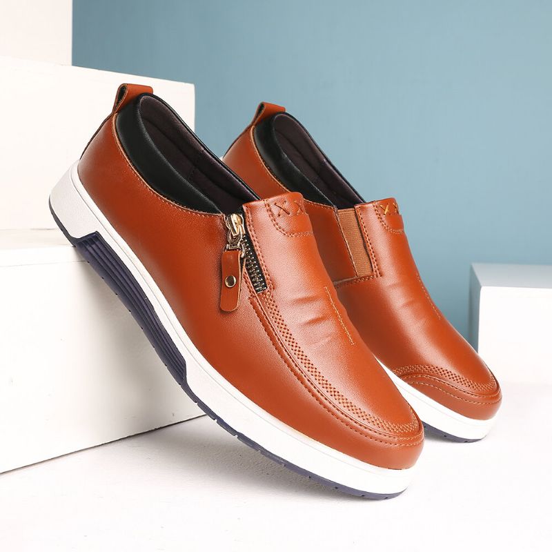 Oxfords Décontractés En Cuir Véritable Avec Semelle Souple Et Fermeture À Glissière