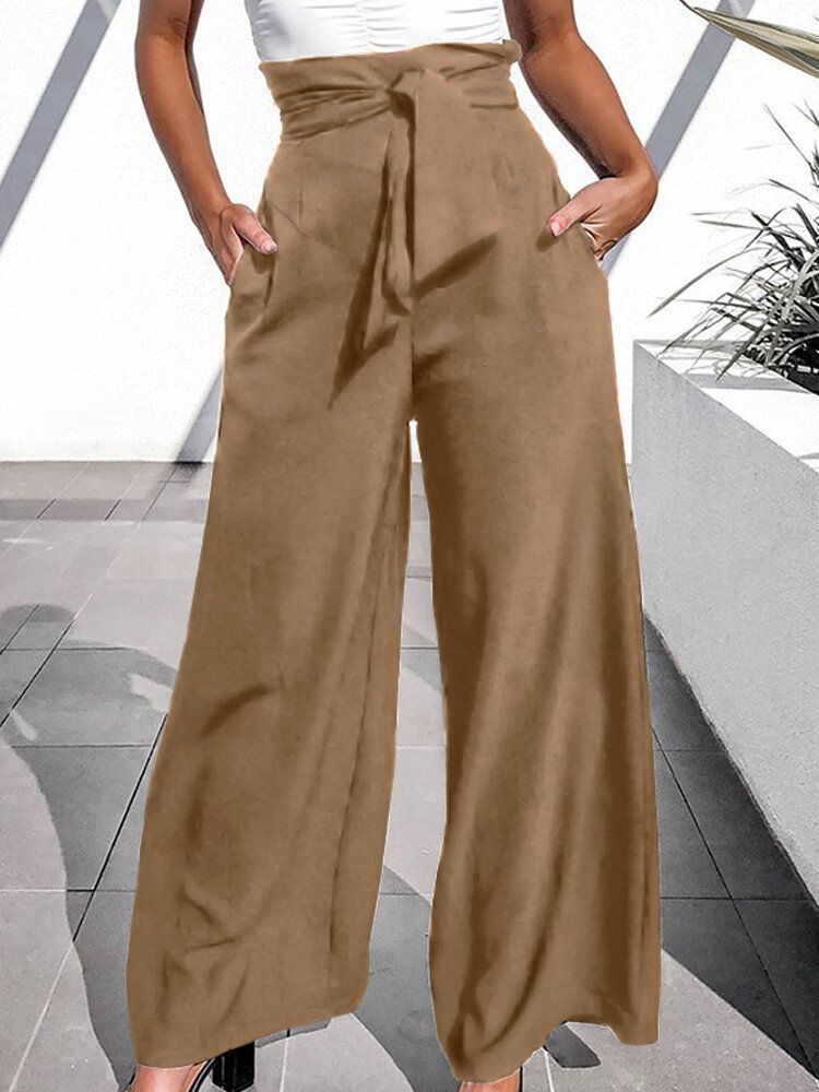 Pantalon 100% Polyester Avec Poches Latérales Plissées Pour Femme