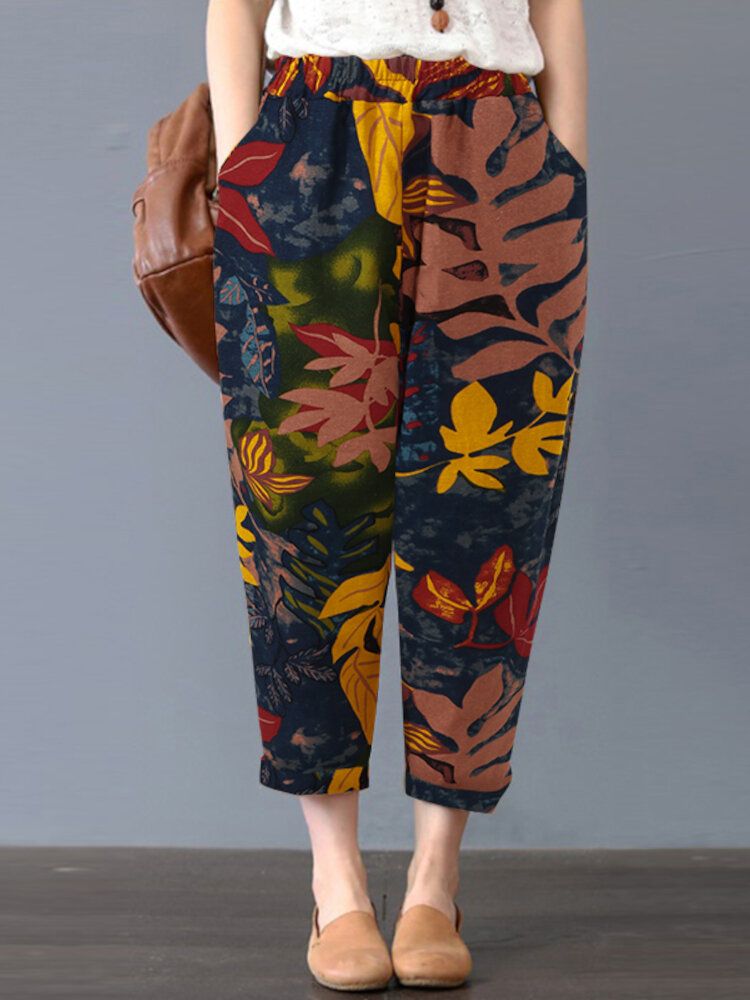 Pantalon Bohème Pour Femme 100 % Coton Imprimé Floral Avec Poches Latérales À Taille Élastique