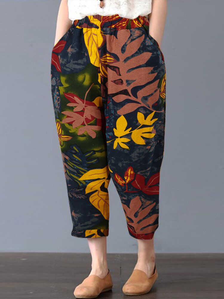 Pantalon Bohème Pour Femme 100 % Coton Imprimé Floral Avec Poches Latérales À Taille Élastique