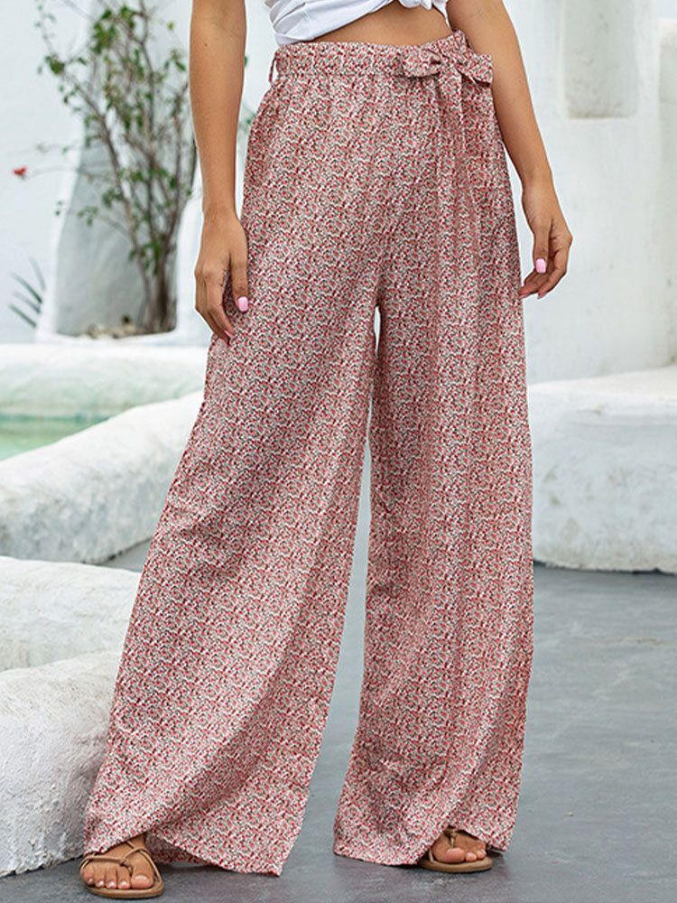 Pantalon Bohémien À Taille Haute Noué À Imprimé Floral Vacances Ethnique À Jambes Larges