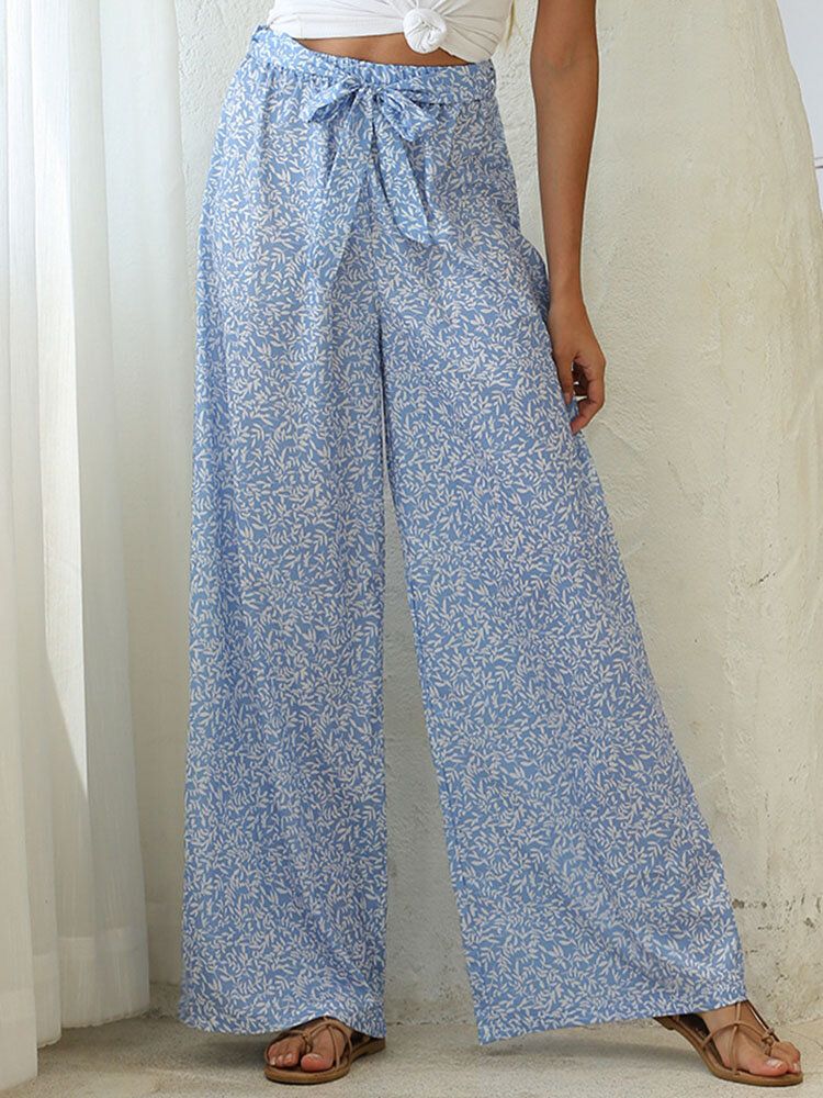 Pantalon Bohémien À Taille Haute Noué À Imprimé Floral Vacances Ethnique À Jambes Larges