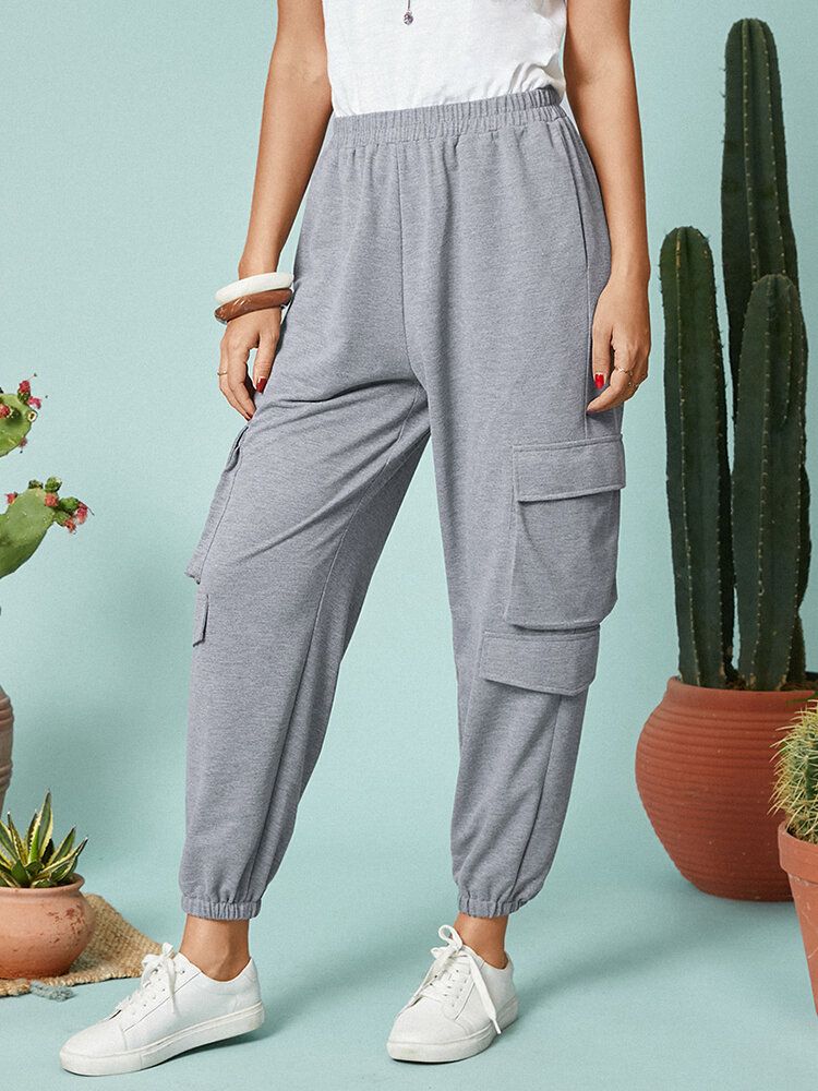 Pantalon Cargo Décontracté À Taille Élastique Pour Femme