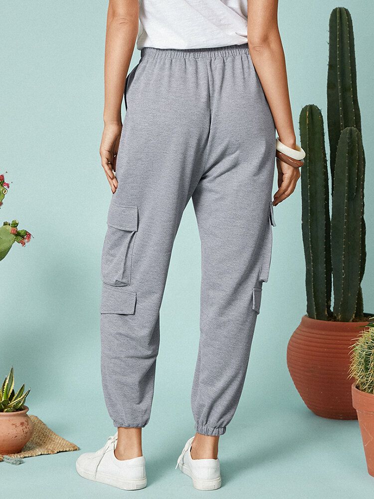 Pantalon Cargo Décontracté À Taille Élastique Pour Femme