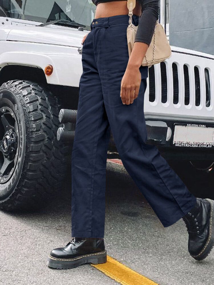 Pantalon Cargo Droit Décontracté Taille Moyenne Pour Femme Avec Poches