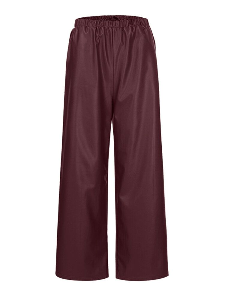 Pantalon En Cuir Avec Poches Latérales À Taille Élastique Pour Femmes