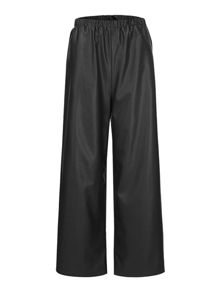 Pantalon En Cuir Avec Poches Latérales À Taille Élastique Pour Femmes