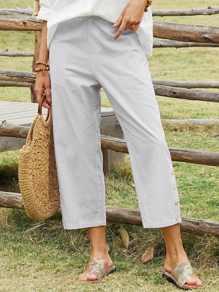 Pantalon Décontracté Ample Avec Poche Boutonnée À Rayures Pour Femmes