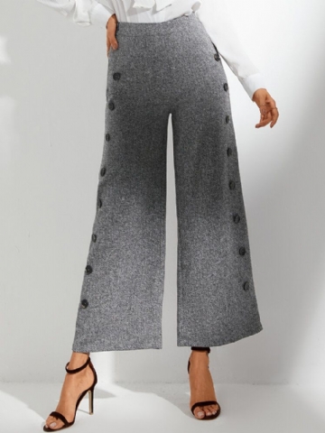 Pantalon Décontracté Ample À Taille Haute Et Bouton Latéral De Couleur Unie Pour Femme